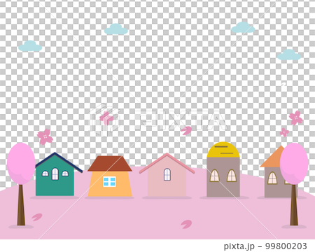 花見と桜の風景 住宅と春。ベクターイラスト 花見と桜の風景 住宅と春。ベクターイラスト 99800203