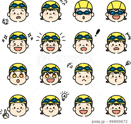 スイミング　キッズ　喜怒哀楽　表情　アイコン　セット 99800672