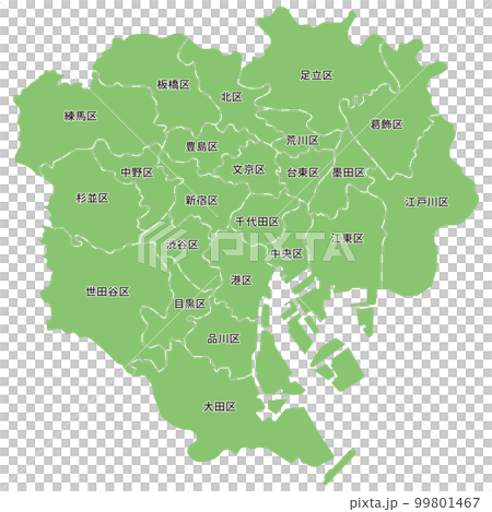 東京23區可劃分地圖，附區名-插圖素材[99801467] - PIXTA圖庫