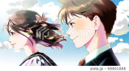 横顔の学生カラーイラスト 青空背景 横顔の学生カラーイラスト 青空背景 99801888