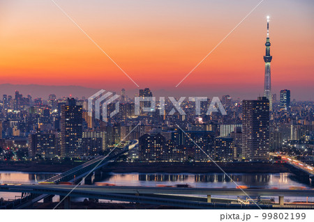 （東京都）東京都市風景　墨田区・江東区・江戸川区　夕景 99802199