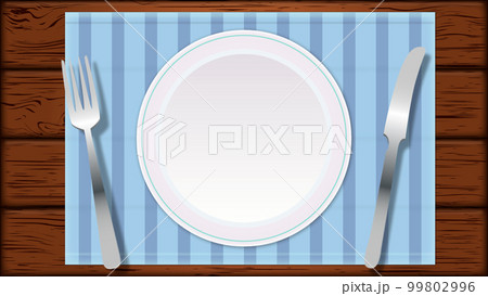 水色のランチョンマットと食器セットの背景(jpeg) 99802996