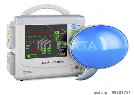 Medical monitor with speech bubble, 3D rendering Medical monitor with speech bubble, 3D rendering 99804754