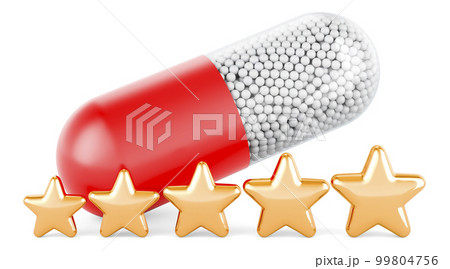 Medicament capsule with five golden stars, 3D rendering Medicament capsule with five golden stars, 3D rendering 99804756