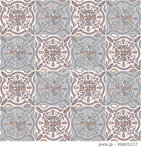 Ethnic floral mosaic tile. Abstract geometric ornamental seamless pattern. Vintage decorative ornament. 99805227