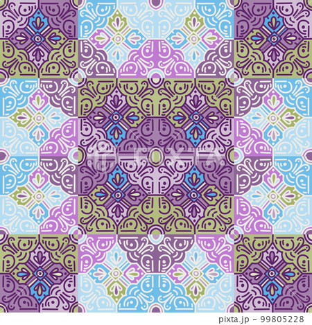 Ethnic floral mosaic seamless pattern. Abstract geometric ornamental wallpaper. Ethnic floral mosaic seamless pattern. Abstract geometric ornamental wallpaper. 99805228
