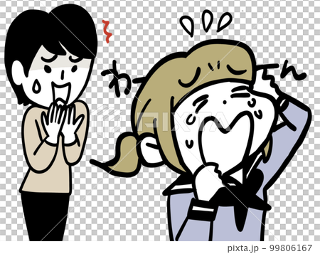 ショックで泣く娘におろおろする母親 99806167