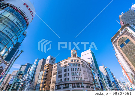 日本の東京都市景観 銀座四丁目の交差点などを望む…。(三愛は閉館)=20日 日本の東京都市景観 銀座四丁目の交差点などを望む…。(三愛は閉館)=20日 99807661
