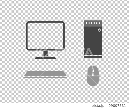 パソコン、キーボード、マウス、PCのイラスト・アイコンのセット　シンプル　ビジネス　コンピューター 99807881