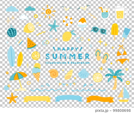 Summer/sea simple illustration set decoration decoration beach summer vacation ribbon travel tropical sea bathing August midsummer 99808698