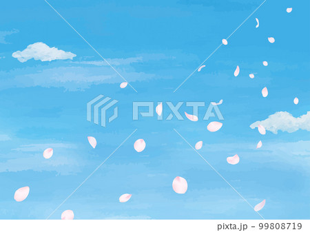 青空に桜が舞い散る水彩画 99808719