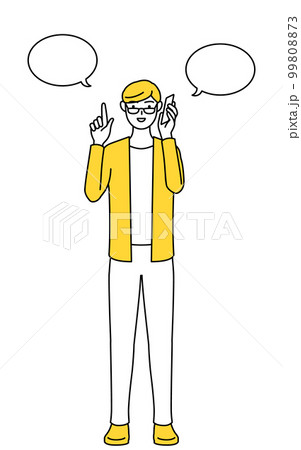 電話をしながら指さしをするカジュアルな格好をした若い男性 電話をしながら指さしをするカジュアルな格好をした若い男性 99808873