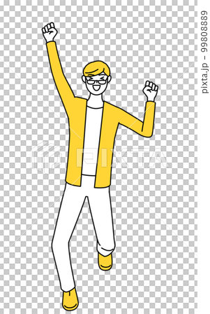 穿著休閒服的年輕人笑著跳起來 99808889