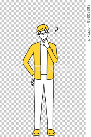 疑問を持つカジュアルな格好をした若い男性 疑問を持つカジュアルな格好をした若い男性 99808895