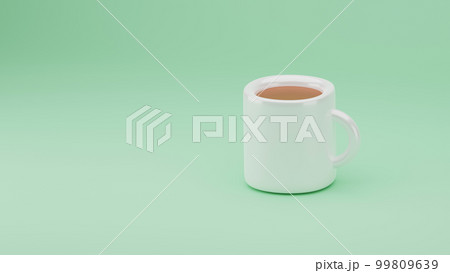 Realistic white cup isolated on green background. Coffee cup. 3d template for Mock Up. 3d rendering. 99809639