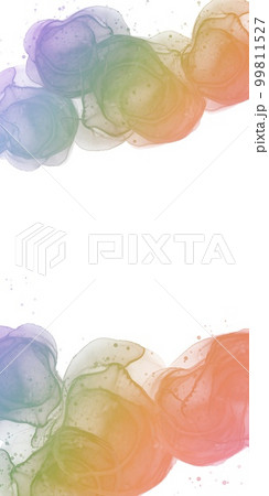 アルコールインクアートの縦長抽象フレーム)上下に液体テクスチャの虹色グラデーションの丸 アルコールインクアートの縦長抽象フレーム)上下に液体テクスチャの虹色グラデーションの丸 99811527