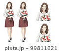 カーネーションの花束を持った外国人女性の全身立ち絵イラスト 99811621