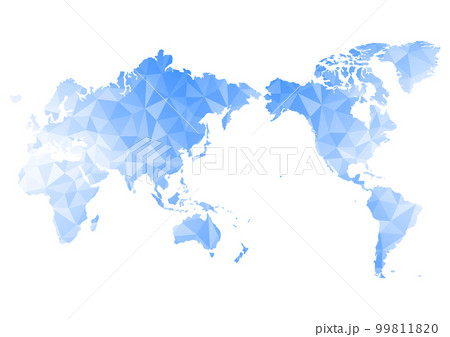 世界地図（日本中心）のイラスト: 青色ポリゴン背景 99811820