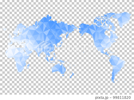 世界地図（日本中心）のイラスト: 青色ポリゴン背景 99811820