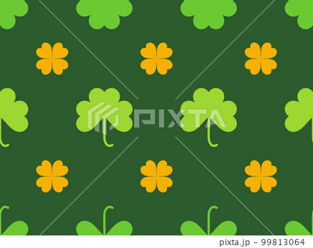 Seamless pattern with green and orange clover leaves for St. Patrick's Day. The colors of the Irish flag. Background design for wrapping paper, wallpaper and packaging print. Vector illustration 99813064
