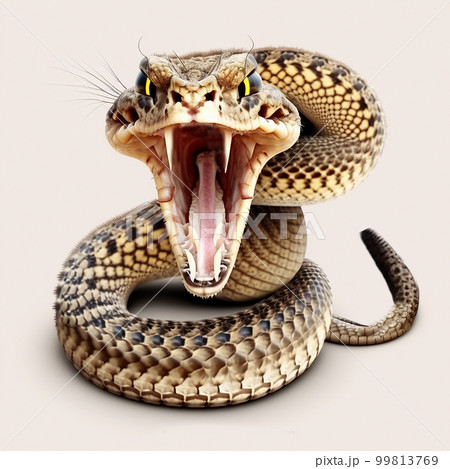 Angry rattlesnake, venomous poisonous snake before attack close-up isolated on white Angry rattlesnake, venomous poisonous snake before attack close-up isolated on white 99813769