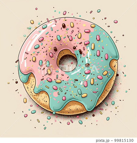 Cute, colorful and glossy donut with chocolate glaze and multicolored decoration. 99815130
