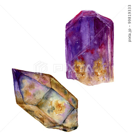 Watercolor violet gem set. Amethyst and...のイラスト素材 [99819333] - PIXTA