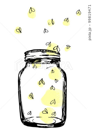 Jar with fireflies. Hand-drawn artistic...のイラスト素材 [99819471 ..., 画像サイズ:316x450