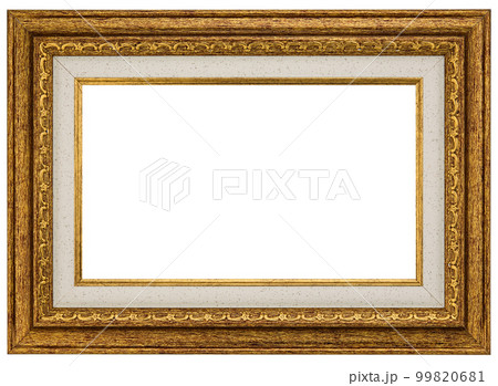 Antique Classic Old Vintage Wooden Rectangle mockup canvas frame isolated on white background. Blank and diverse subject moulding baguette. Design element. use for paint, mirror or photo 99820681