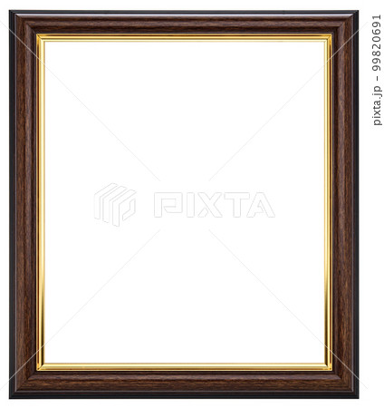Antique Gold Brown Classic Old Vintage Wooden Rectangle mockup canvas frame isolated on white background. Blank and diverse subject moulding baguette. Design element. use for paint, mirror or photo 99820691