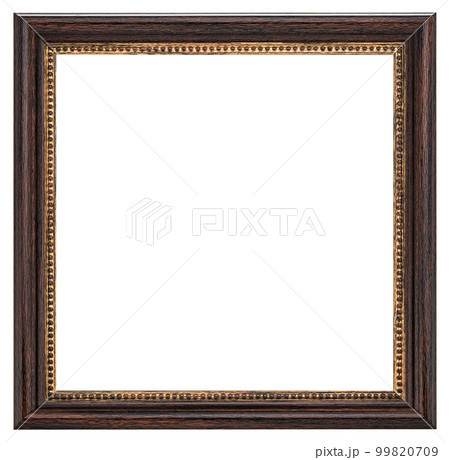 Antique Gold Brown Classic Old Vintage Wooden Rectangle mockup canvas frame isolated on white background. Blank and diverse subject moulding baguette. Design element. use for paint, mirror or photo 99820709