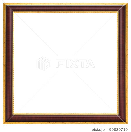 Antique Gold Brown Classic Old Vintage Wooden Rectangle mockup canvas frame isolated on white background. Blank and diverse subject moulding baguette. Design element. use for paint, mirror or photo 99820710