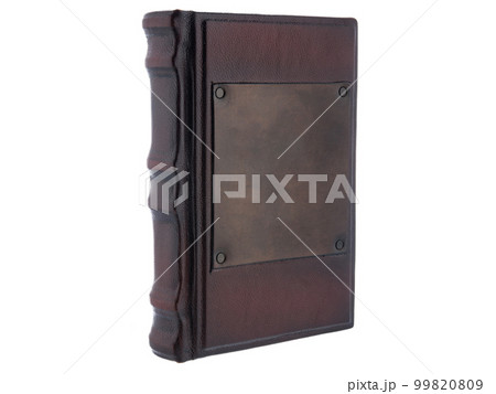Leather mockup book with cover color isolated on white background. Diary for writing and printing With empty lable and metal fittings. Leather mockup book with cover color isolated on white background. Diary for writing and printing With empty lable and metal fittings. 99820809