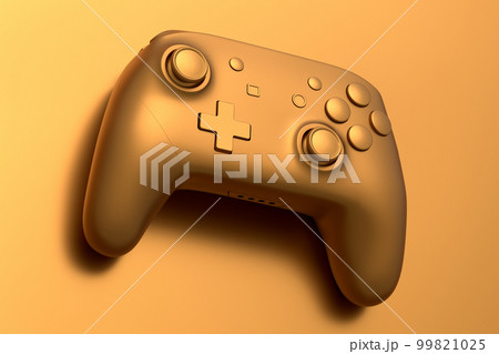 Realistic video game joystick with gold chrome texture isolated on golden 99821025
