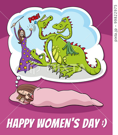 Women's Day design with cartoon woman dreaming Women's Day design with cartoon woman dreaming 99822975