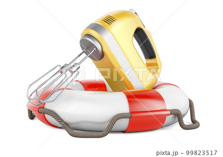 Hand kitchen mixer inside lifebelt, 3D rendering Hand kitchen mixer inside lifebelt, 3D rendering 99823517