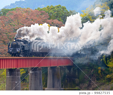 鉄橋の蒸気機関車 99827535