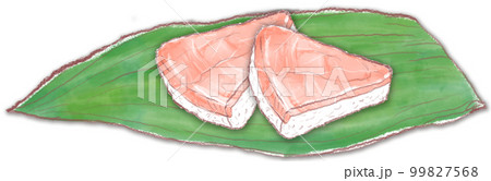 笹の葉に乗ったマスの押し寿司_2ピース 99827568