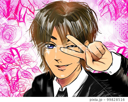 2000年代初頭のギャル男風ホストがウィンクピースをしたチャラい漫画イラスト 2000年代初頭のギャル男風ホストがウィンクピースをしたチャラい漫画イラスト 99828516