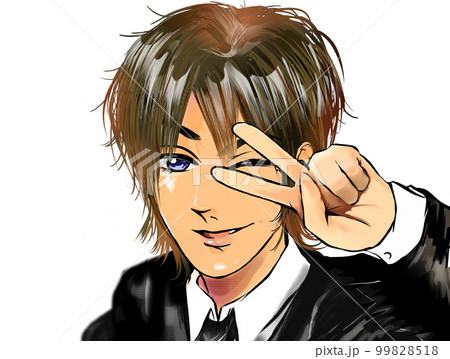 2000年代初頭のギャル男風ホストがウィンクピースをしたチャラい漫画イラスト 99828518