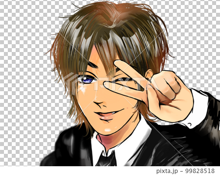 2000年代初頭のギャル男風ホストがウィンクピースをしたチャラい漫画イラスト 99828518