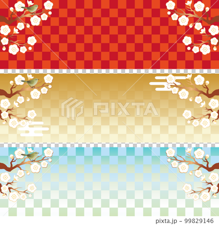 Banner, frame, spring, plum, nightingale, Japanese style, Japanese pattern, background, copy space, illustration material set 99829146
