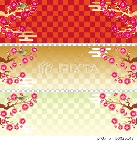Banner, frame, spring, plum, nightingale, Japanese style, Japanese pattern, background, copy space, illustration material set 99829148