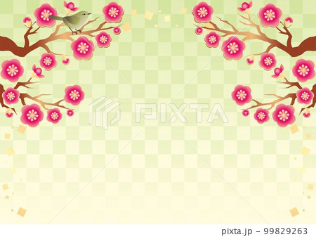 フレーム　背景　春　梅　うぐいす　和風　和柄　コピースペース　イラスト素材 99829263
