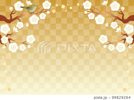 フレーム　背景　春　梅　うぐいす　和風　和柄　コピースペース　イラスト素材 99829264