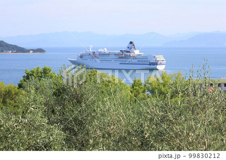 夏の小豆島、瀬戸内海、豪華客船のクルーズ、そして海上にあがる花火 99830212