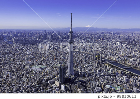 スカイツリーと富士山・空撮・2023撮影 99830613