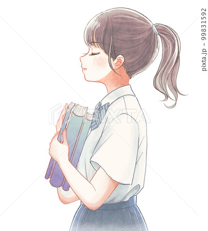 爽やか水彩風イラスト・本を持った図書委員の女子高生 99831592