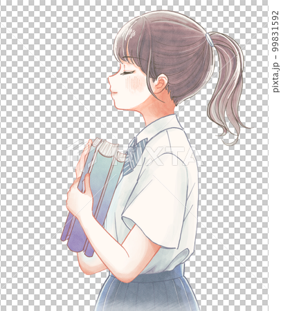 清爽的水彩風插畫，拿著書當圖書管理員的女高中生 99831592