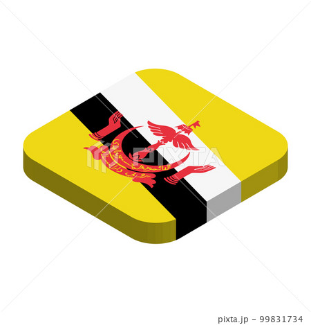 Brunei flag - 3D isometric square flag with rounded corners. Brunei flag - 3D isometric square flag with rounded corners. 99831734